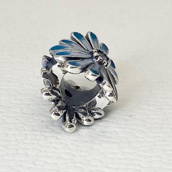 Pandora, New Bracelet Charms, Blue Daisy Flower Charm Pendant Bead , Sterling Si - Picture 2 of 4